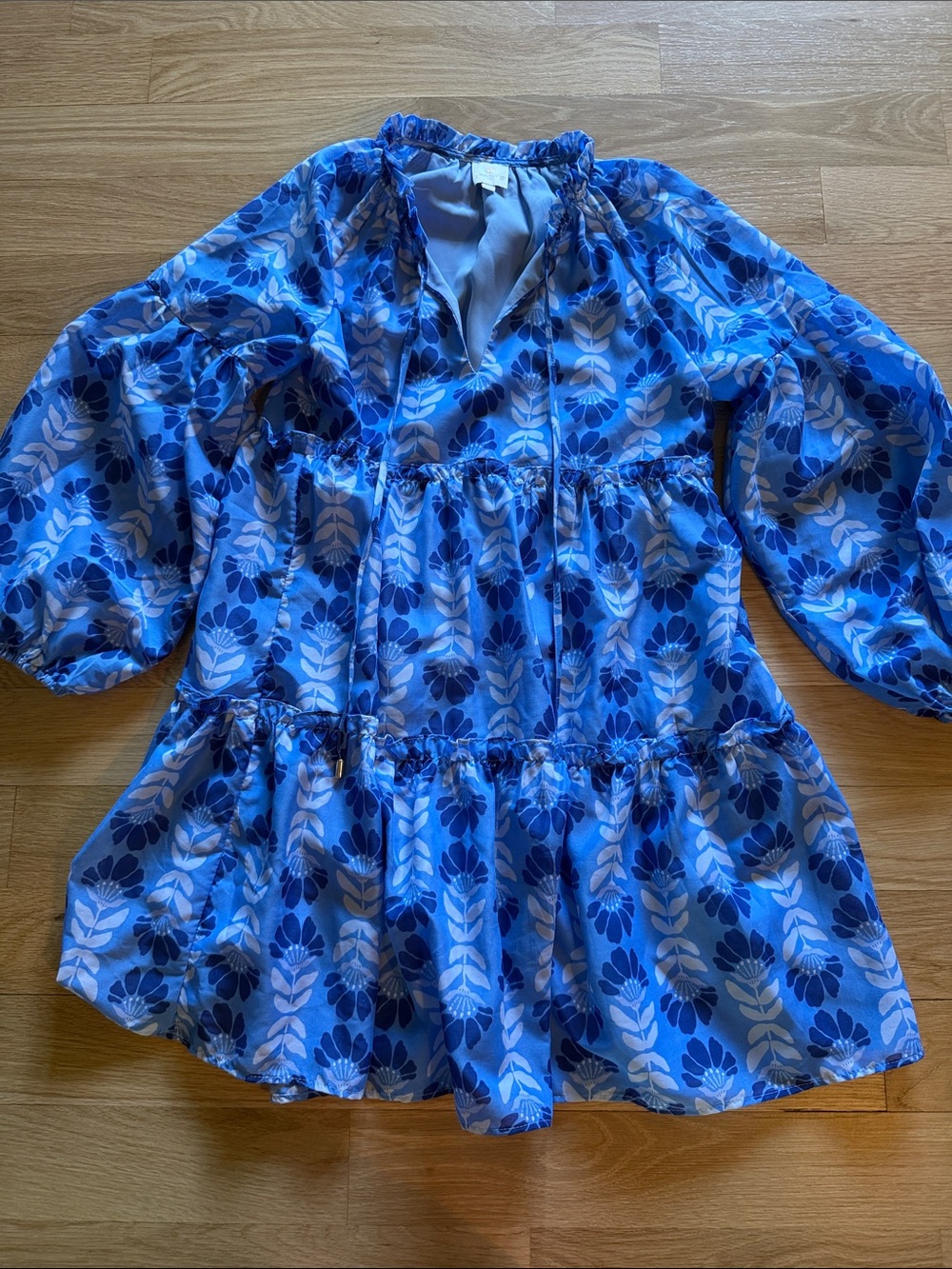 Blue Floral Tiered Women's Dress